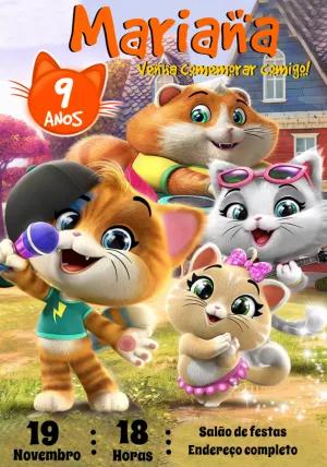 Convite de Aniversário 44 Gatos com Personagens para Editar Online