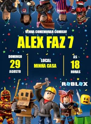 Convite de Aniversário Roblox com Personagens para Editar