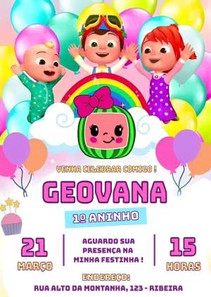 Convite de Aniversário Cocomelon com Personagens para Editar