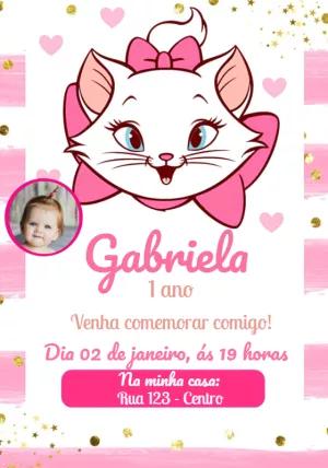 Convite Aniversário Gatinha Marie com Foto para Editar Online