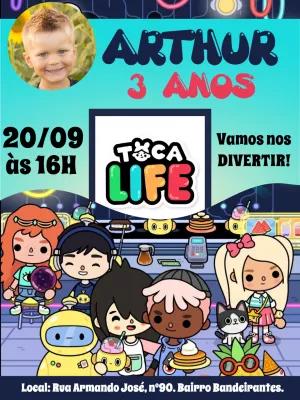 Convite Aniversário Toca Life World com Foto para Editar