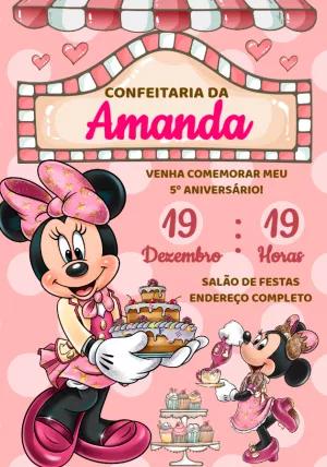 Convite Aniversário Minnie Confeiteira para Editar Online