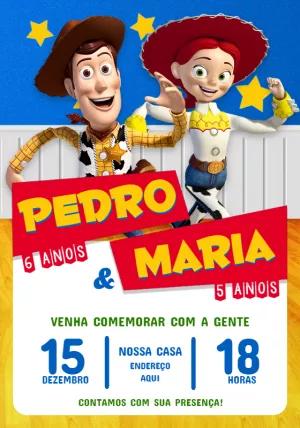 Convite Duplo Toy Story com Woody e Jessie Editável Online