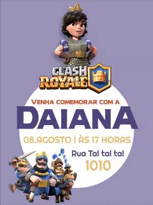 Convite de Aniversário Clash Royale com Personagens para Editar