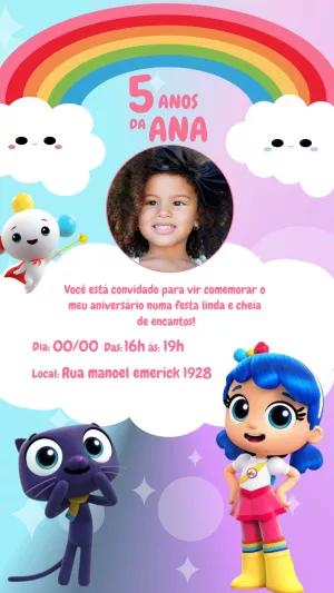 Convite Aniversário Vera e o Reino do Arco Íris com Foto para Editar