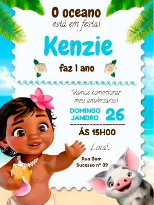 Convite de Aniversário Moana Baby para Editar Online