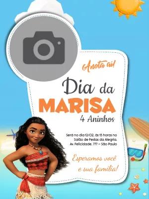 Convite de Aniversário Moana com Foto para Editar Online