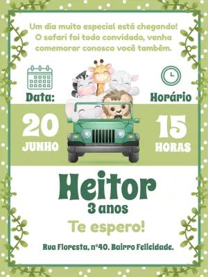 Convite de Aniversário Safari com Animais para Editar Online