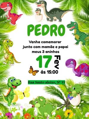 Convite de Aniversário Dinossauro Baby para Editar Online