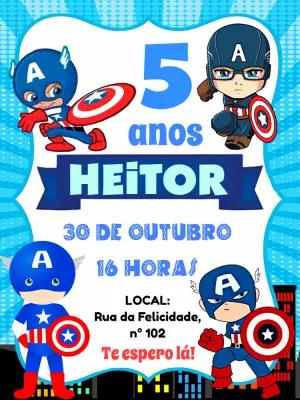 Convite Aniversário Capitão América para Editar Online