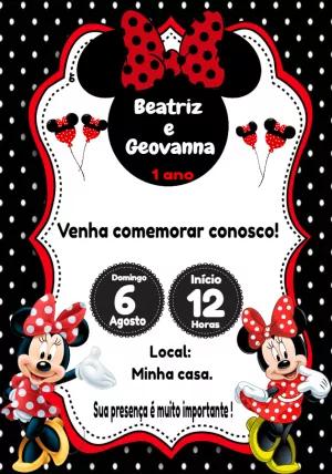 Convite Aniversário Minnie Mouse Vermelha para Editar Online