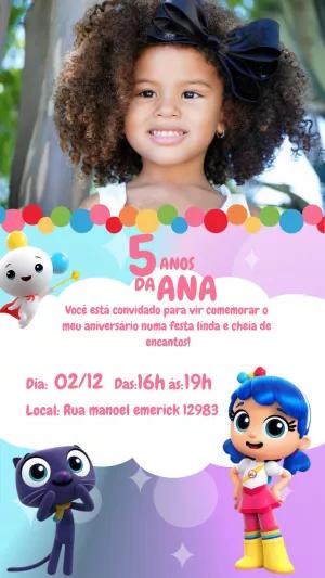 Convite Aniversário Vera e o Reino do Arco Íris com Foto para Editar