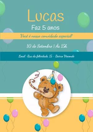 Convite de Aniversário Ursinho Fofo para Editar Online