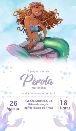 Convite Aniversário Pequena Sereia Morena para Editar Online