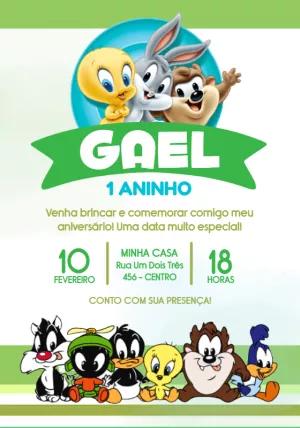 Convite Aniversário Baby Looney Tunes para Editar Online