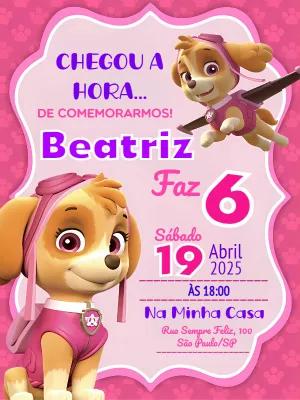 Convite de Aniversário Skye Patrulha Canina para Editar Online