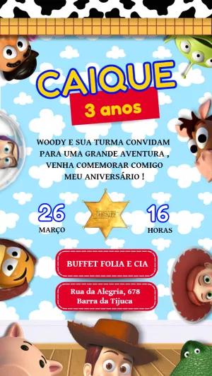 Convite Aniversário Toy Story com Personagens para Editar Online