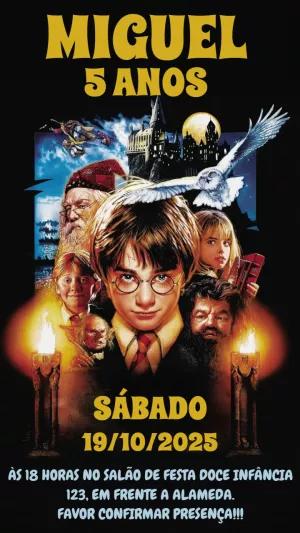 Convite de Aniversário Harry Potter com Personagens para Editar