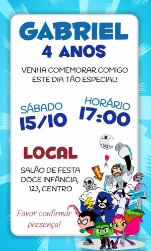Convite de Aniversário Jovens Titãs para Editar Online