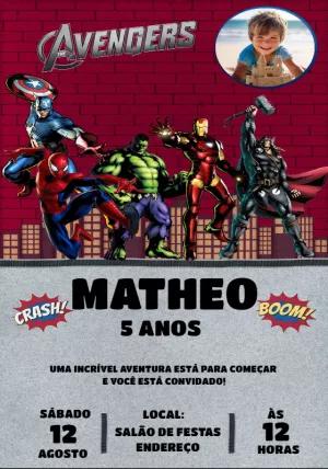 Convite de Aniversário Vingadores com Foto para Editar Online