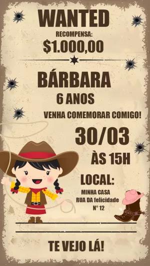 Convite Aniversário Procurada Country para Editar Online