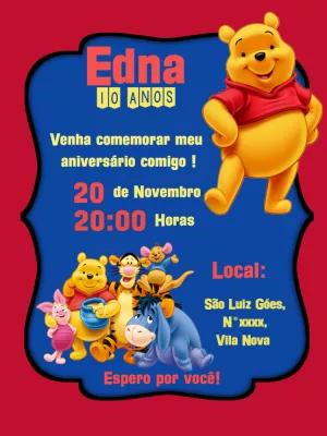 Convite de Aniversário Ursinho Pooh para Editar Online