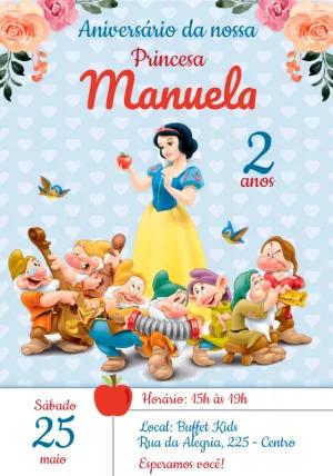 Convite de Aniversário Branca de Neve e os 7 Anões para Editar