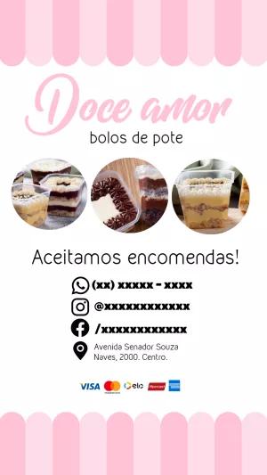 Cartão de Visita Confeitaria Editável com Tema de Bolos de Pote