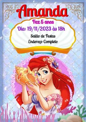 Convite Aniversário Pequena Sereia Ariel para Editar Online