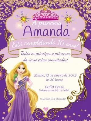 Convite de Aniversário Rapunzel Editável Online