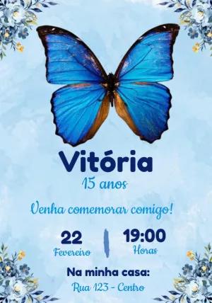 Convite de 15 Anos Borboleta Azul para Editar Online