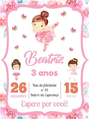 Convite de Aniversário Bailarina Delicada para Editar Online