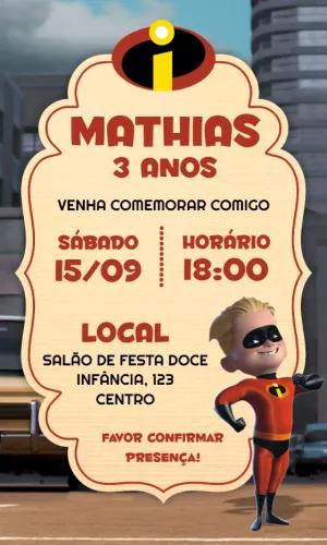 Convite de Aniversário Os Incríveis para Editar Online