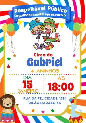 Convite Aniversário Circo com Palhaços para Editar Online