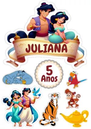 Topo de Bolo Aladdin e Princesa Jasmine para Editar Online