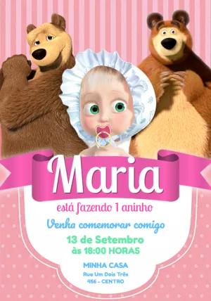 Convite Aniversário Masha e o Urso Baby para Editar Online