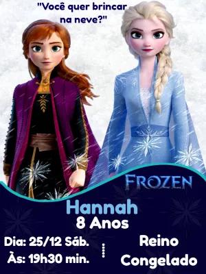 Convite de Aniversário Frozen com Anna e Elsa para Editar Online