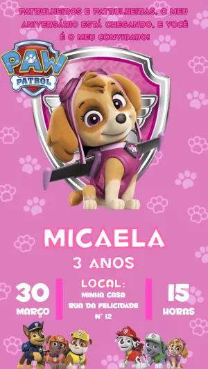 Convite Aniversário Skye Patrulha Canina para Editar Online