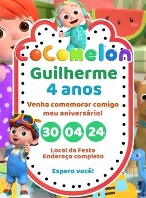 Convite de Aniversário Cocomelon para Editar Online