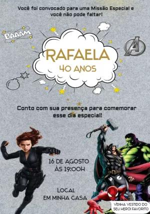 Convite de Aniversário Vingadores com Heróis para Editar Online