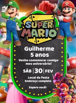 Convite de Aniversário Super Mario com Personagens para Editar