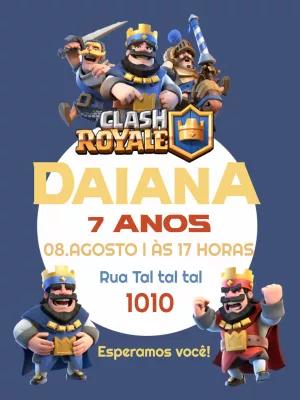 Convite Aniversário Clash Royale com Personagens para Editar