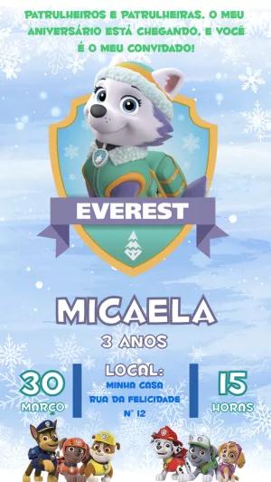 Convite de Aniversário Everest Patrulha Canina para Editar Online