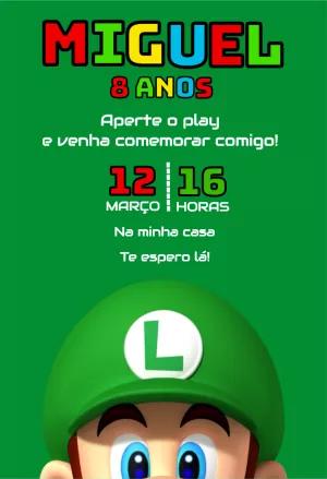 Convite Aniversário Luigi Super Mario para Editar Online