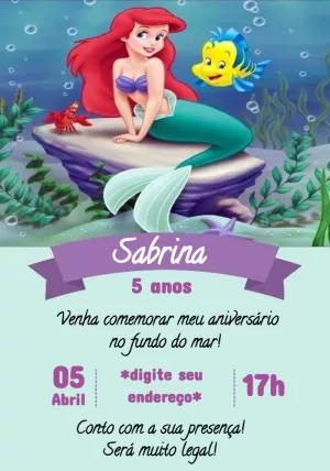 Convite Aniversário Pequena Sereia para Editar Online