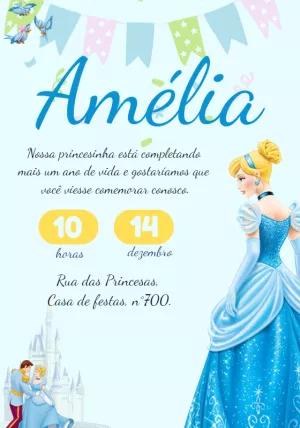 Convite de Aniversário Cinderela para Editar Online