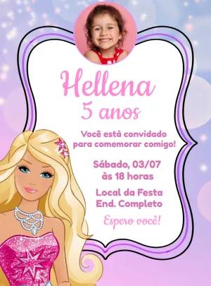 Convite Aniversário Barbie com Foto para Editar Online