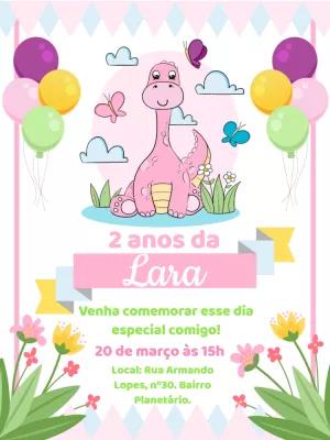 Convite Aniversário Dinossauro Menina para Editar Online