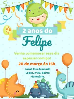 Convite de Aniversário Dinossauro Baby para Editar Online