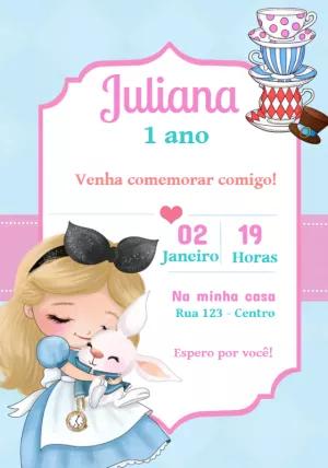 Convite Aniversário Alice no País das Maravilhas para Editar